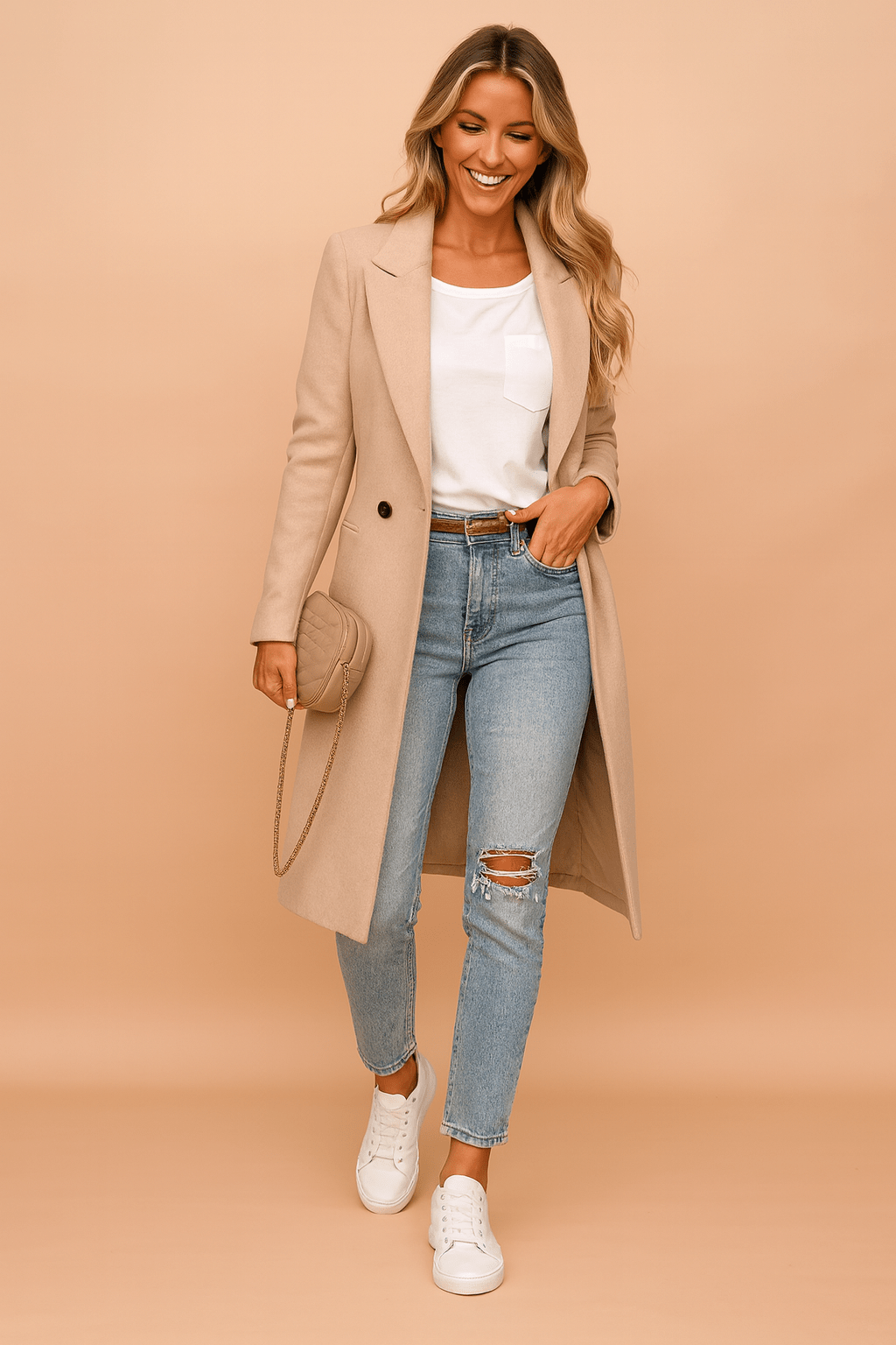Women's double-breasted winter trench coat featuring an elegant collar and decorative buttons, perfect for stylish cold-weather layering. 0